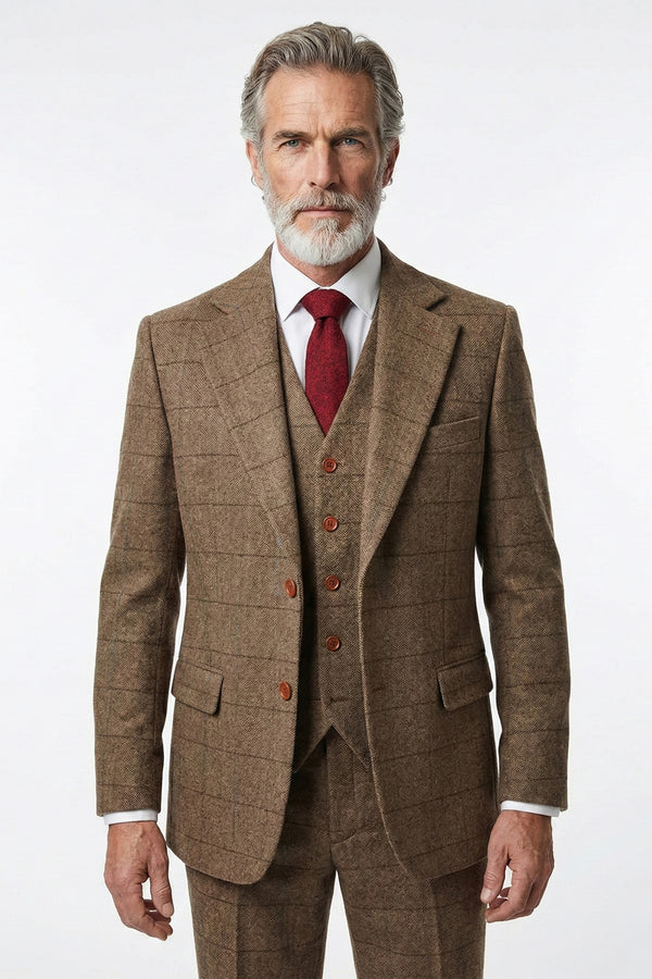 Ensemble Homme Tweed Costume 3 Pièces Tweed à Chevrons Pour Homme - Cérémonie, Bal Ou Mariage - Coupe Ajustée Pantalon Tweed Homme