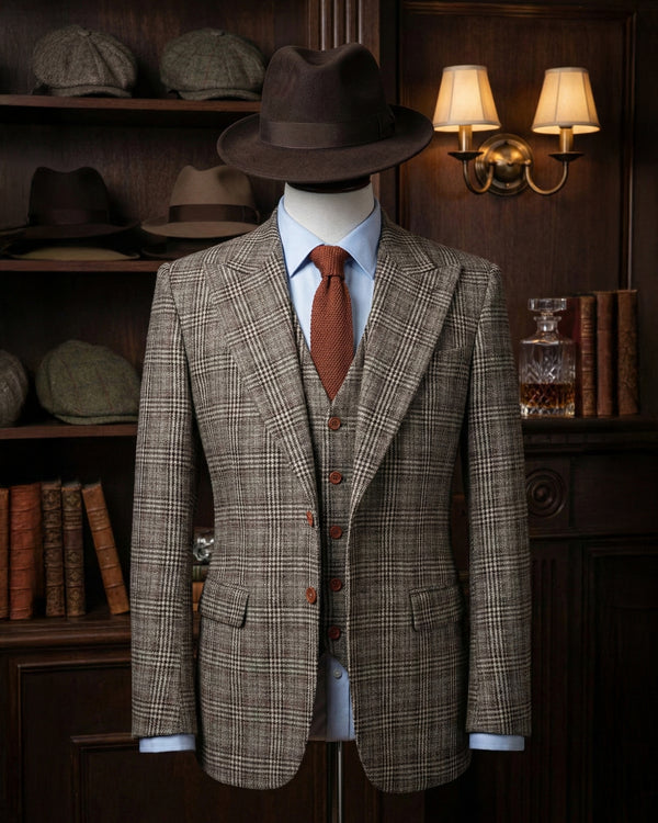 Costume Tweed Prince de Galles Marron