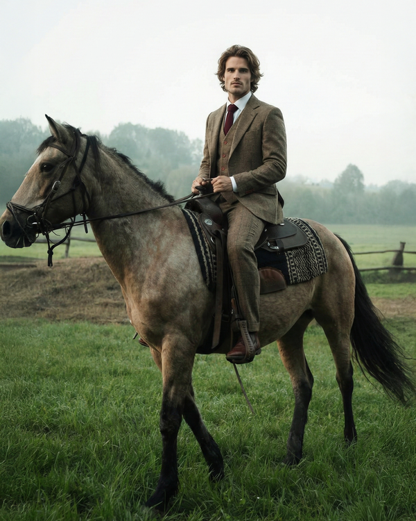 Costume tweed à chevrons Brun