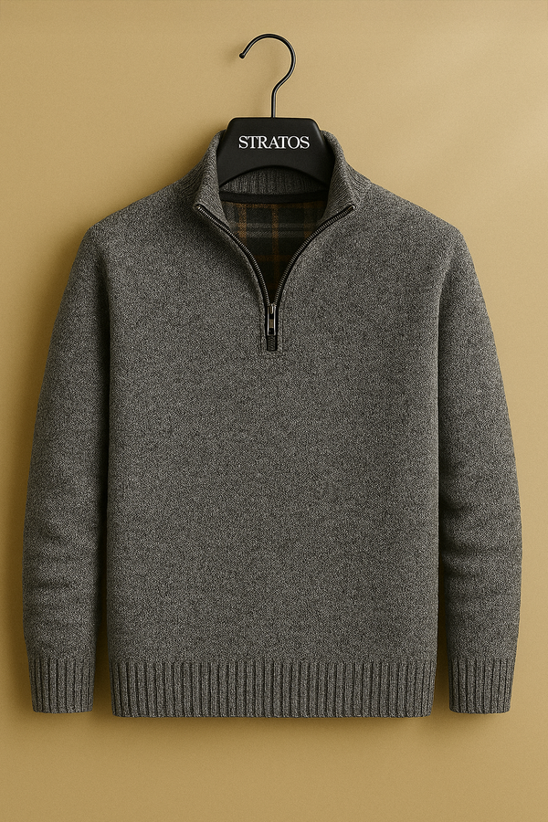 Pull à Col Zippé Gris Foncé