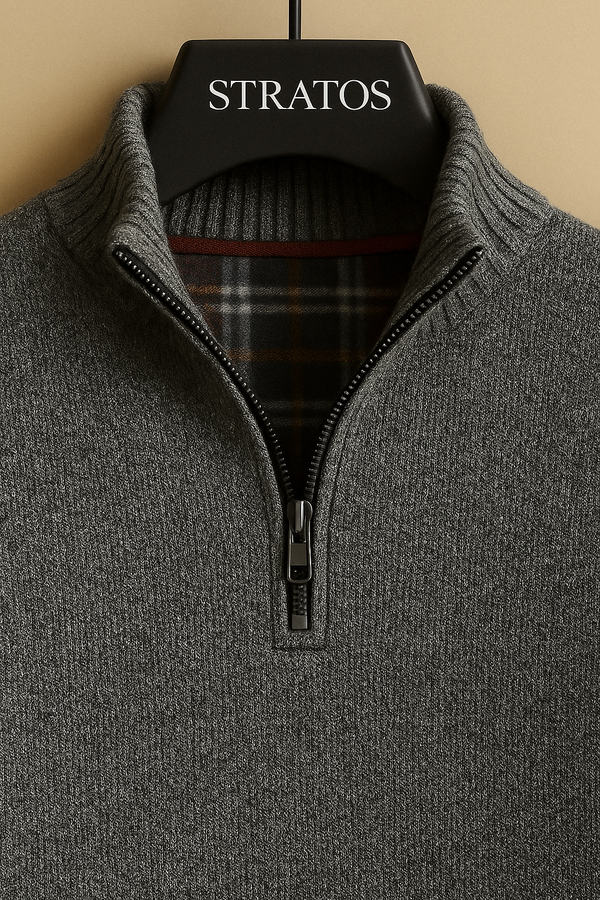 Pull à Col Zippé Gris Foncé