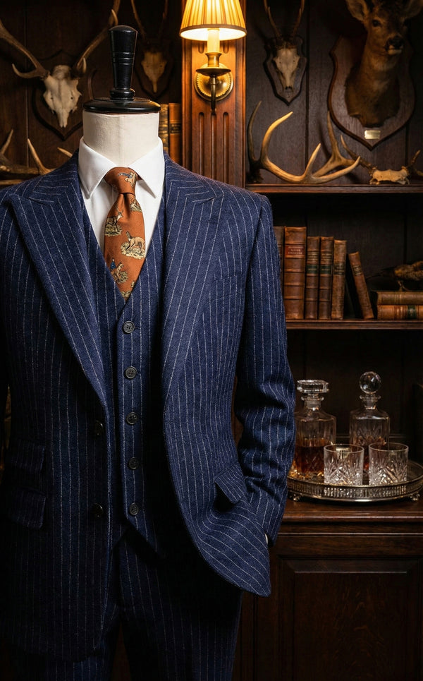 Navy Striped Tweed Suit 