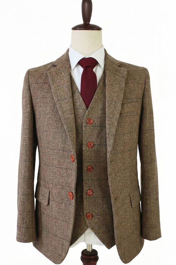 Costume tweed à chevrons Brun