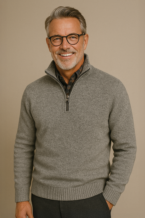 Pull à Col Zippé Gris Clair