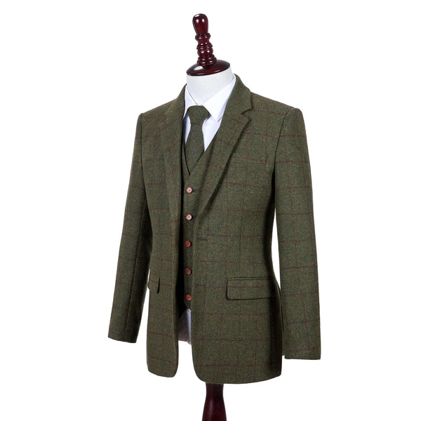 Costume Tweed à Carreaux Olive - Stratos