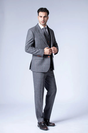Costume Tweed à Chevrons Gris Moyen - Stratos