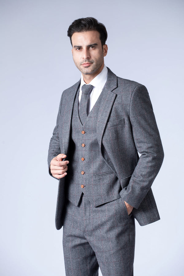 Costume Tweed à Chevrons Gris Moyen - Stratos