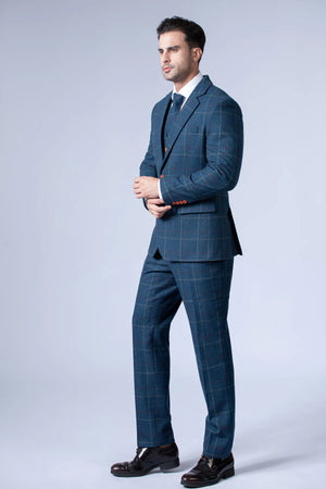 Costume Tweed à Carreaux Bleu - Stratos