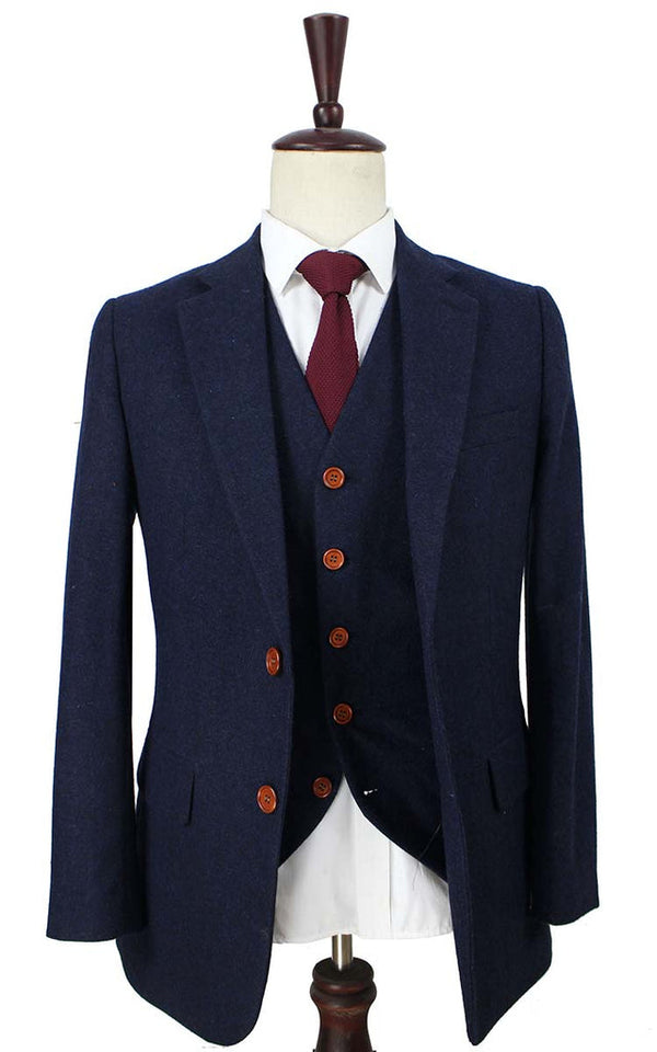 Costume 3P Tweed Barleycorn Navy - Stratos