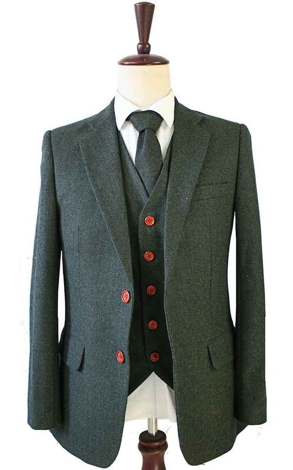 Costume 3P Tweed à Chevrons Vert - Stratos