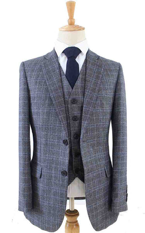 Costume 3P Tweed Prince de Galles Gris-Bleu - Stratos