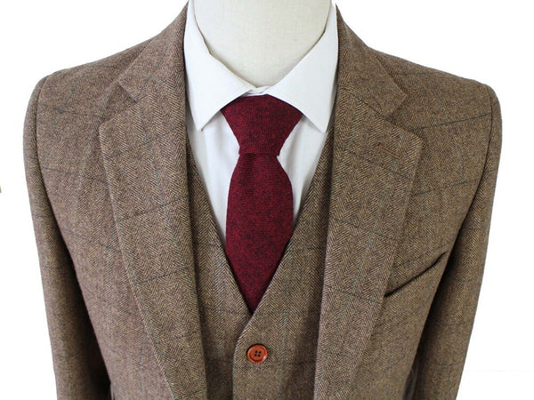 Costume 3P tweed à chevrons Brun - Stratos