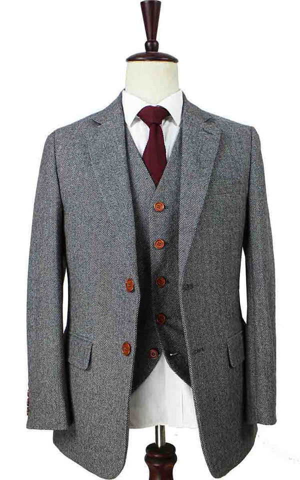 Costume 3P Tweed à Chevrons Gris - Stratos